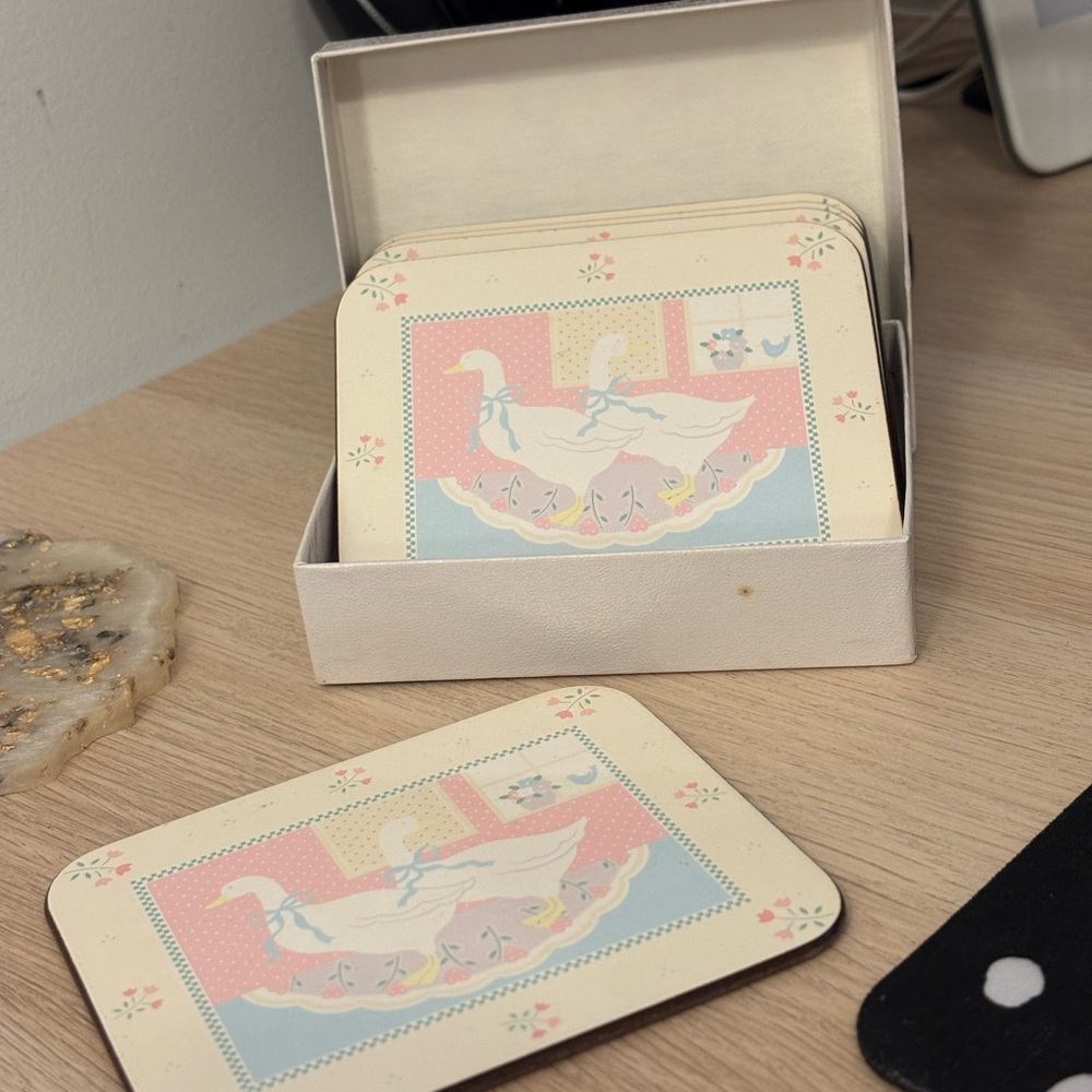 ☘️ BOGO FREE ☘️ Vintage Goose with blue ribbon Coaster Set